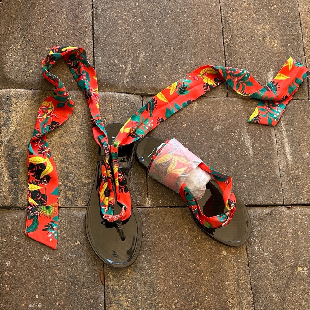 INC International Concepts Vibrant Floral Sandals - Red and Green - Picture 3 of 6